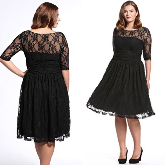 plus size black tea length dress